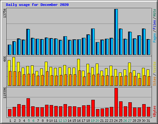 Daily usage for December 2020